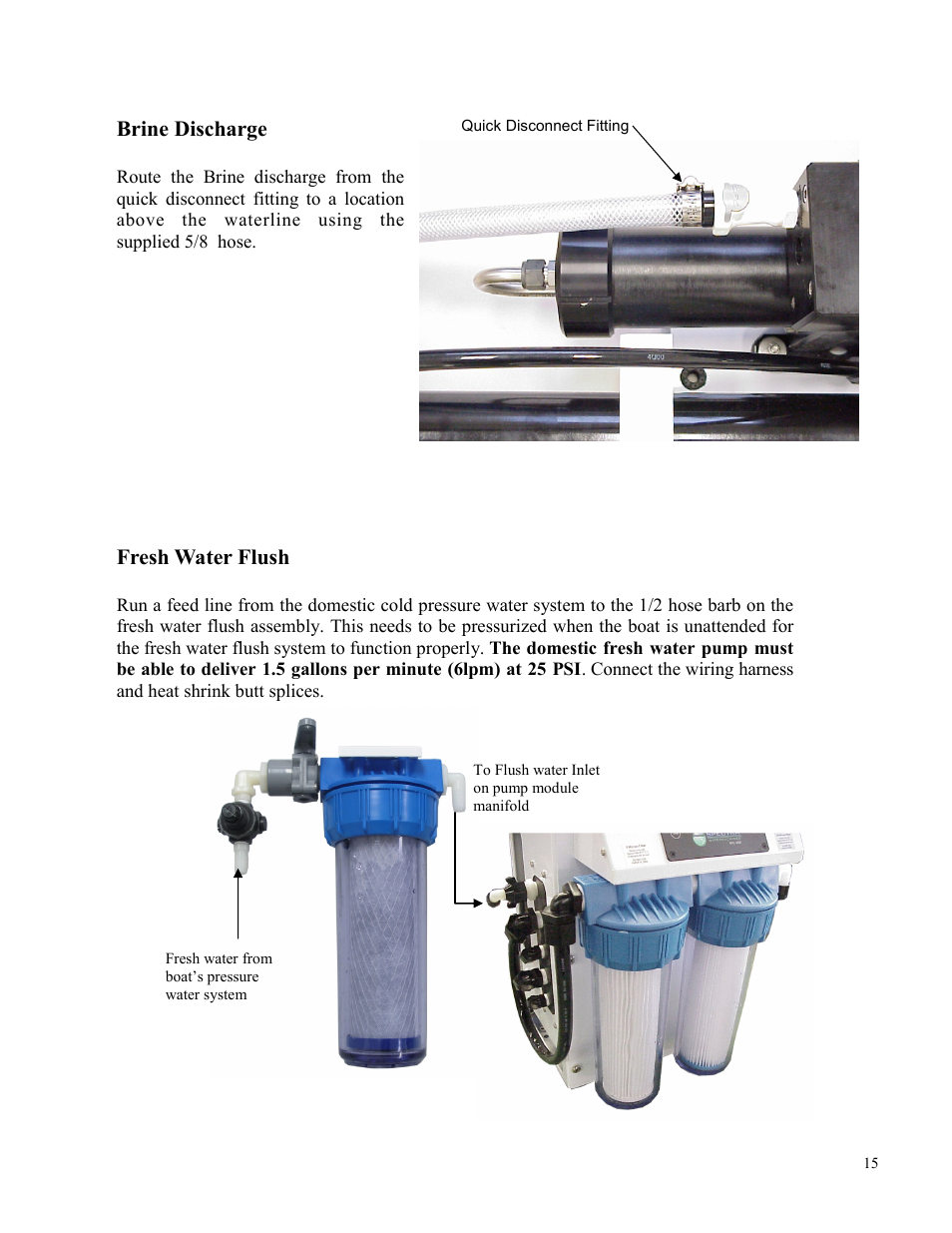 Fresh water flush, Brine discharge | Spectra Watermakers Newport 400 User Manual | Page 15 / 58