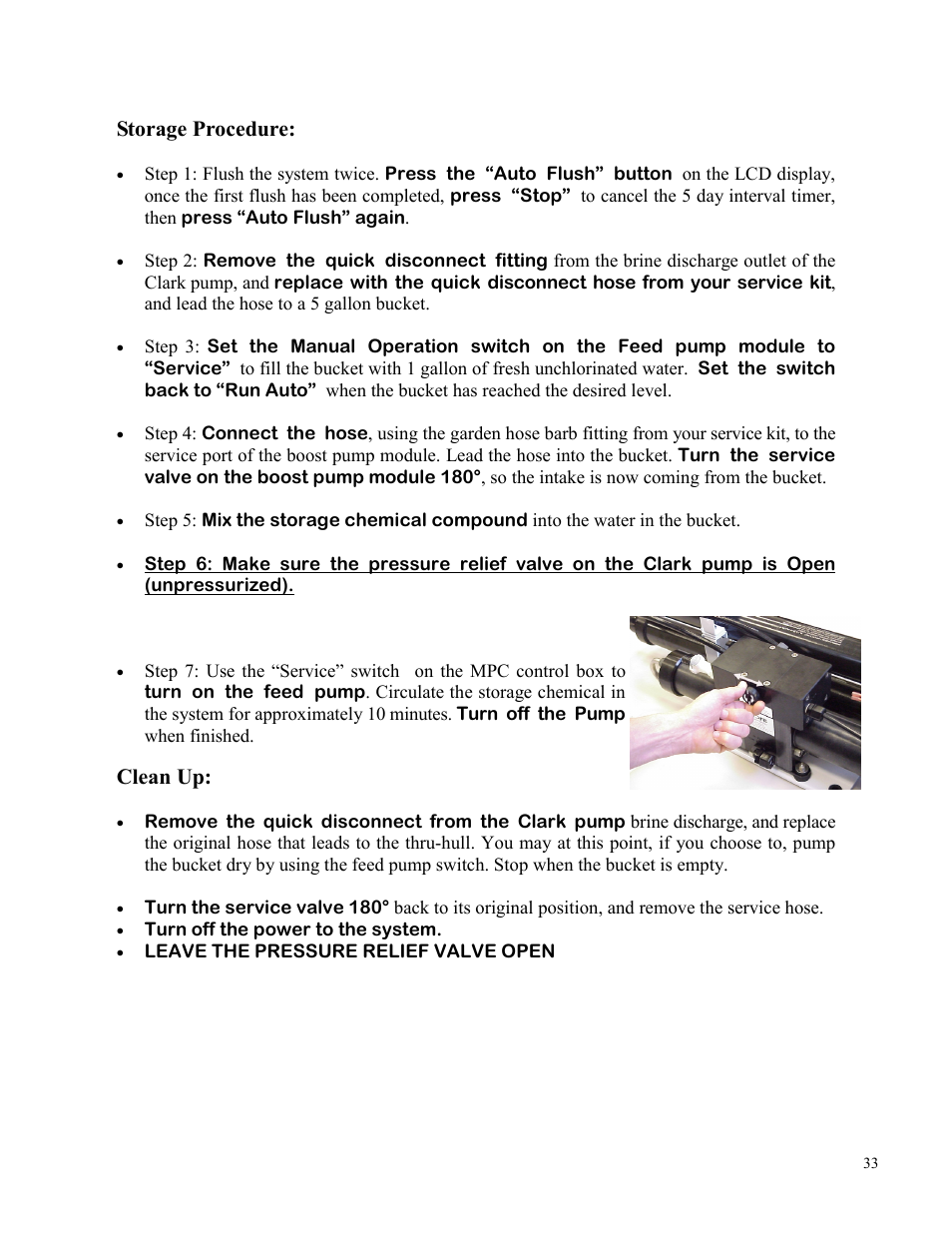Storage procedure, Clean up | Spectra Watermakers Newport 400 User Manual | Page 33 / 58
