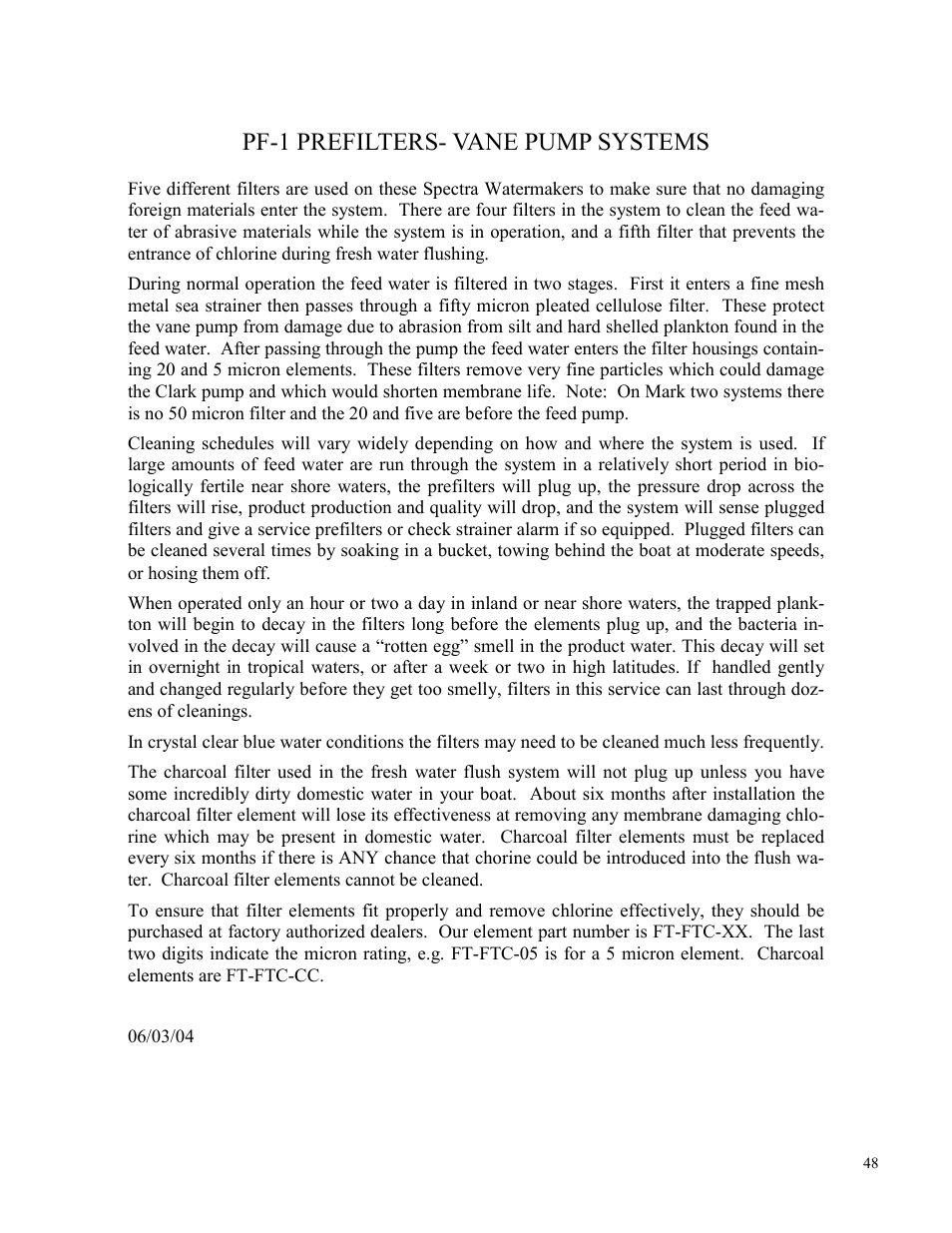 Pf-1 prefilters- vane pump systems | Spectra Watermakers Newport 400 User Manual | Page 48 / 58