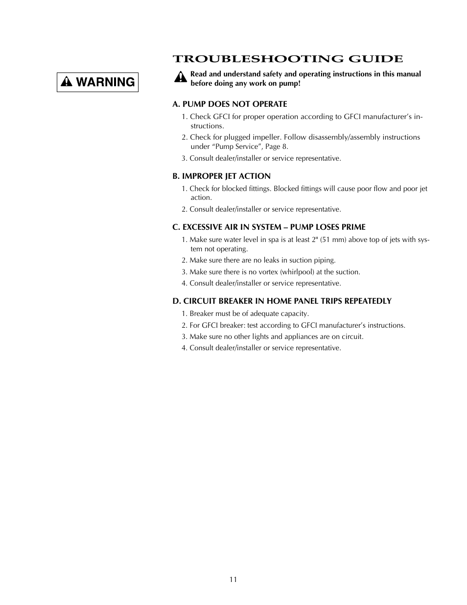 Troubleshooting guide | STA-RITE DURA-JET JSAEL-2A User Manual | Page 11 / 16