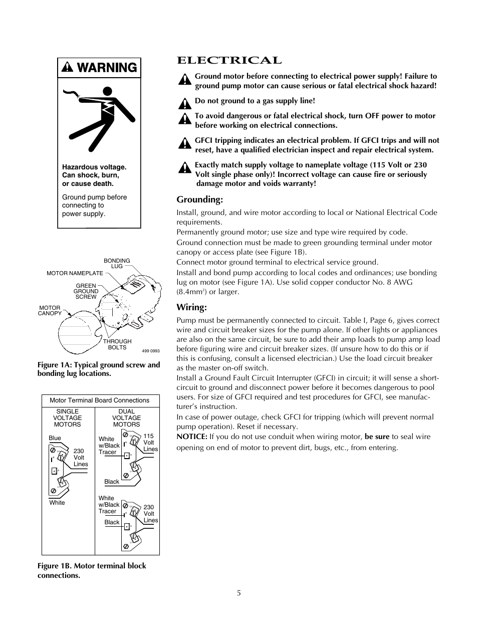 Electrical, Grounding, Wiring | Or larger, Figure 1b. motor terminal block connections | STA-RITE DURA-JET JSAEL-2A User Manual | Page 5 / 16