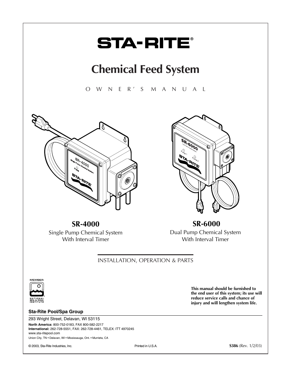 STA-RITE SR-6000 User Manual | 12 pages