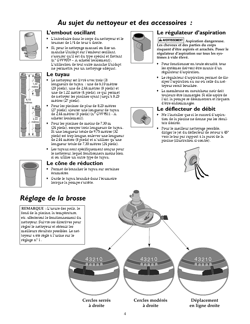 Au sujet du nettoyeur et des accessoires, Réglage de la brosse | STA-RITE `LIL SHARK GW8000 User Manual | Page 12 / 24