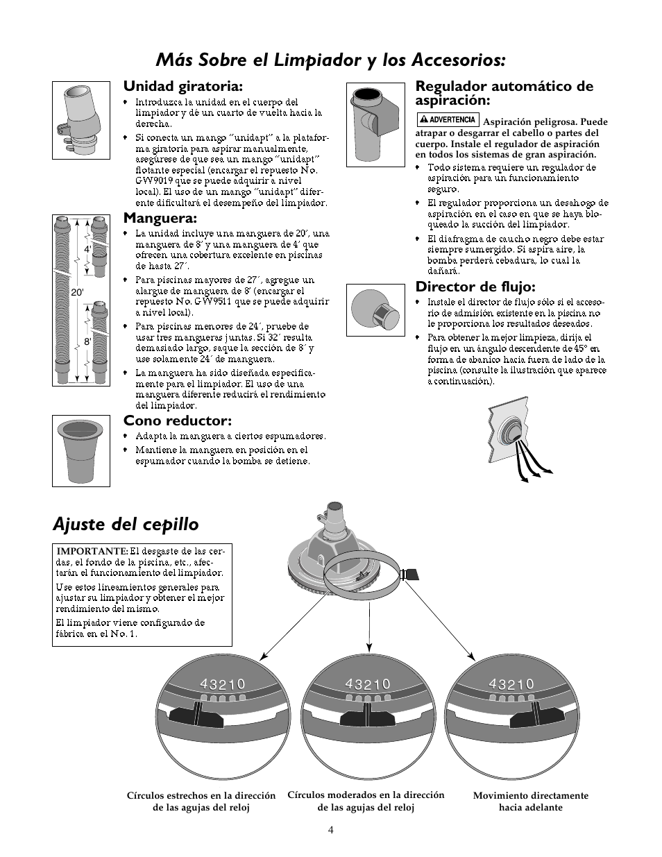 Más sobre el limpiador y los accesorios, Ajuste del cepillo | STA-RITE `LIL SHARK GW8000 User Manual | Page 20 / 24