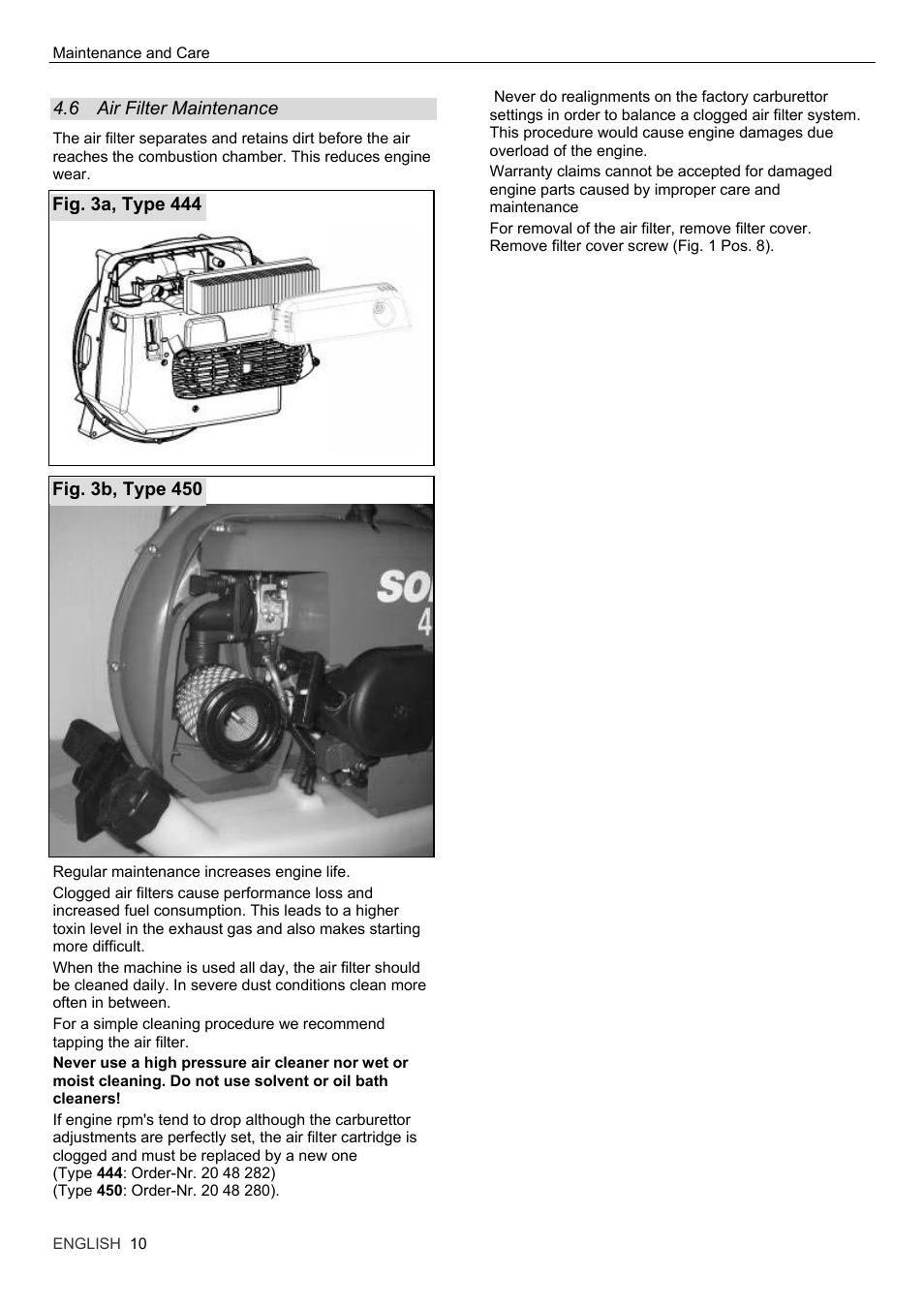 6 air filter maintenance, Air filter maintenance | Solo USA MISTBLOWER 444 User Manual | Page 10 / 18