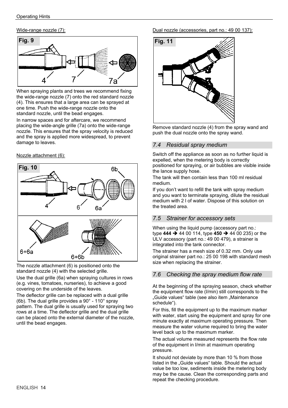 4 residual spray medium, 5 strainer for accessory sets, 6 checking the spray medium flow rate | Residual spray medium, Strainer for accessory sets, Checking the spray medium flow rate | Solo USA MISTBLOWER 444 User Manual | Page 14 / 18