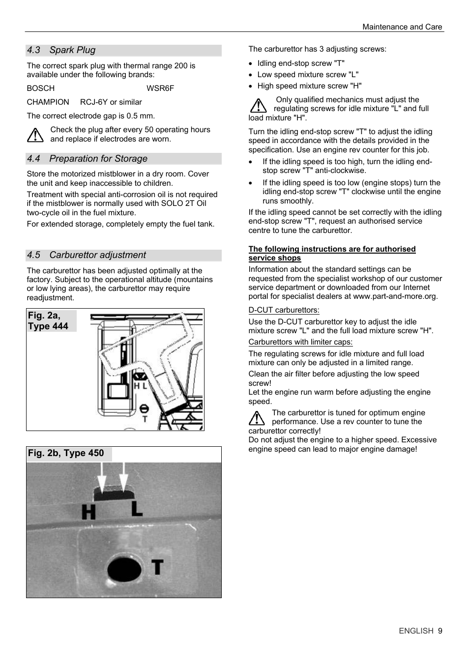 3 spark plug, 4 preparation for storage, 5 carburettor adjustment | Spark plug, Preparation for storage, Carburettor adjustment | Solo USA MISTBLOWER 444 User Manual | Page 9 / 18