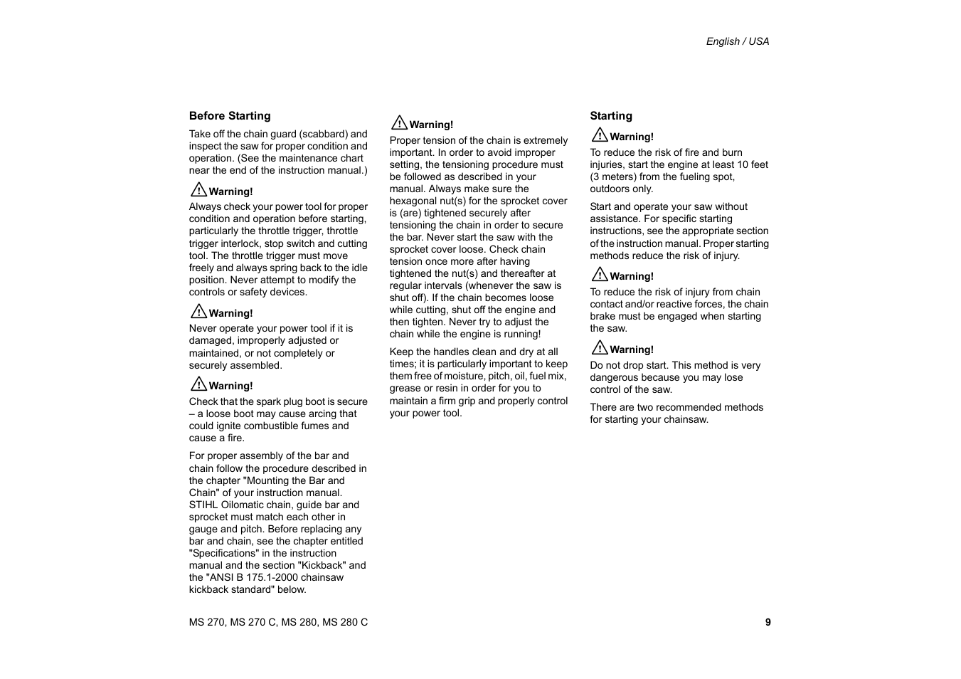 Solo USA MS 270 User Manual | Page 10 / 134