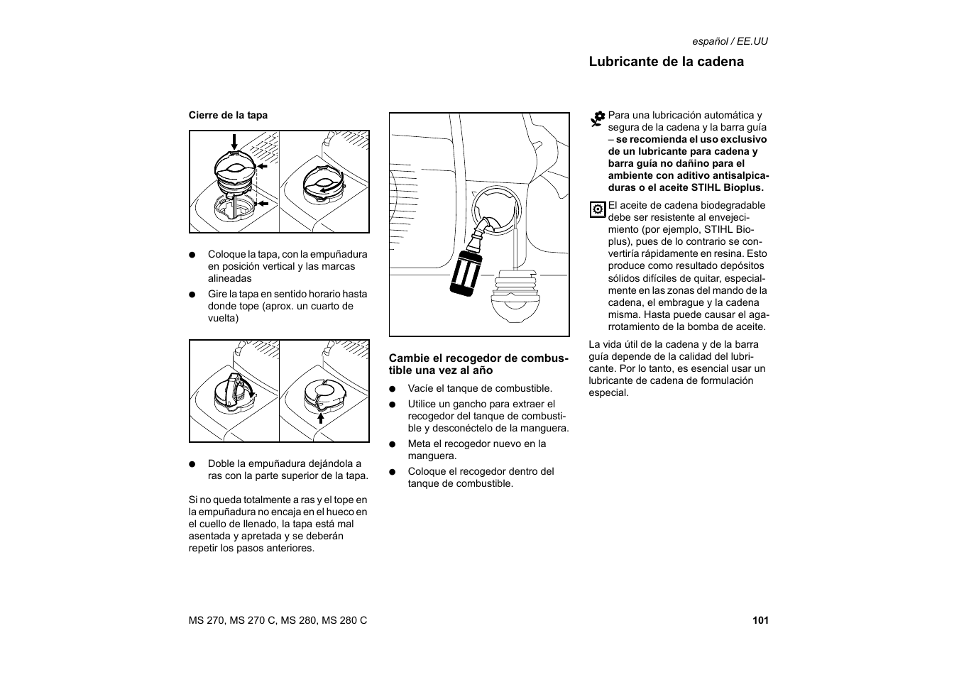 Lubricante de la cadena | Solo USA MS 270 User Manual | Page 102 / 134