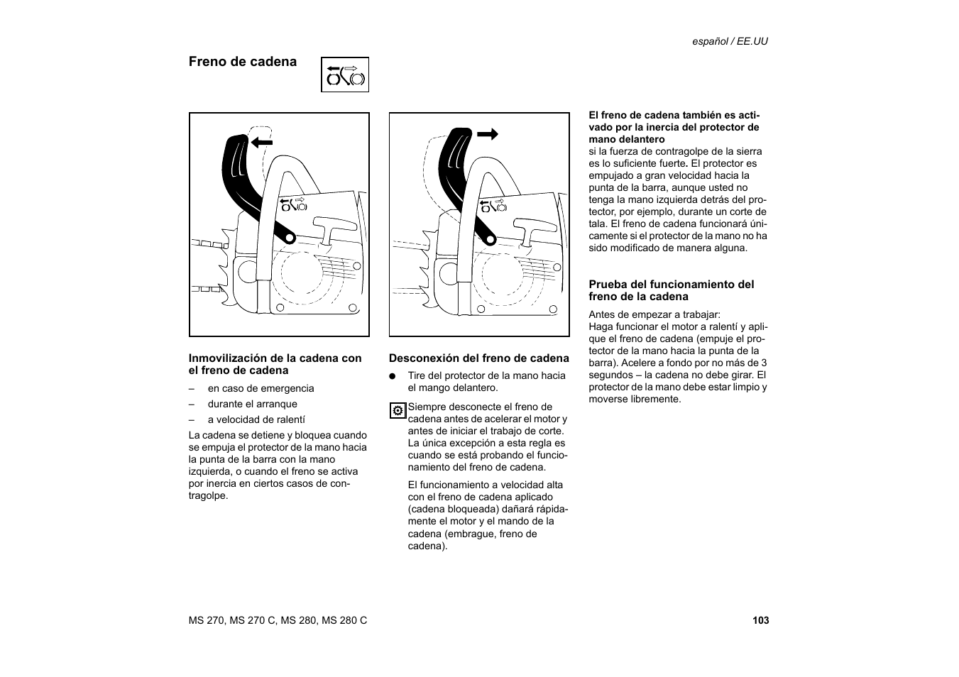 Freno de cadena | Solo USA MS 270 User Manual | Page 104 / 134