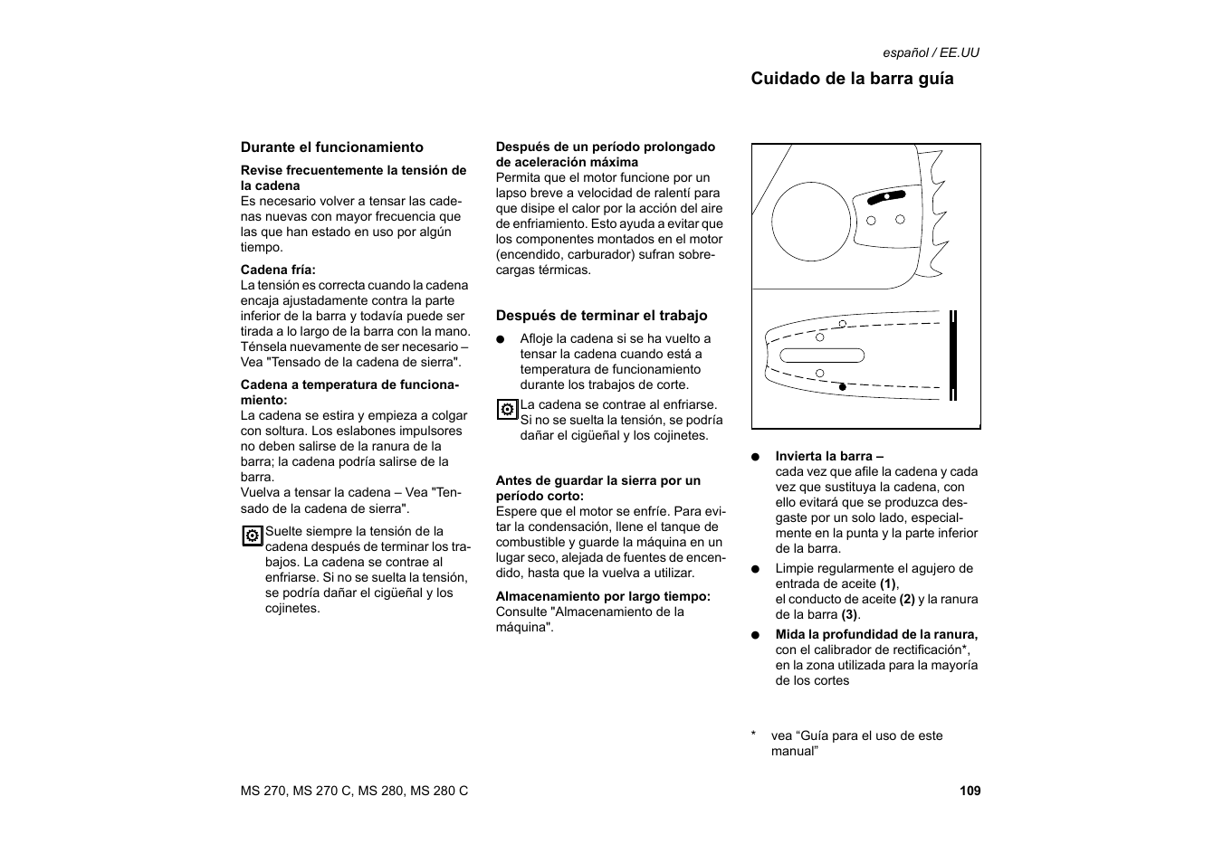 Cuidado de la barra guía | Solo USA MS 270 User Manual | Page 110 / 134