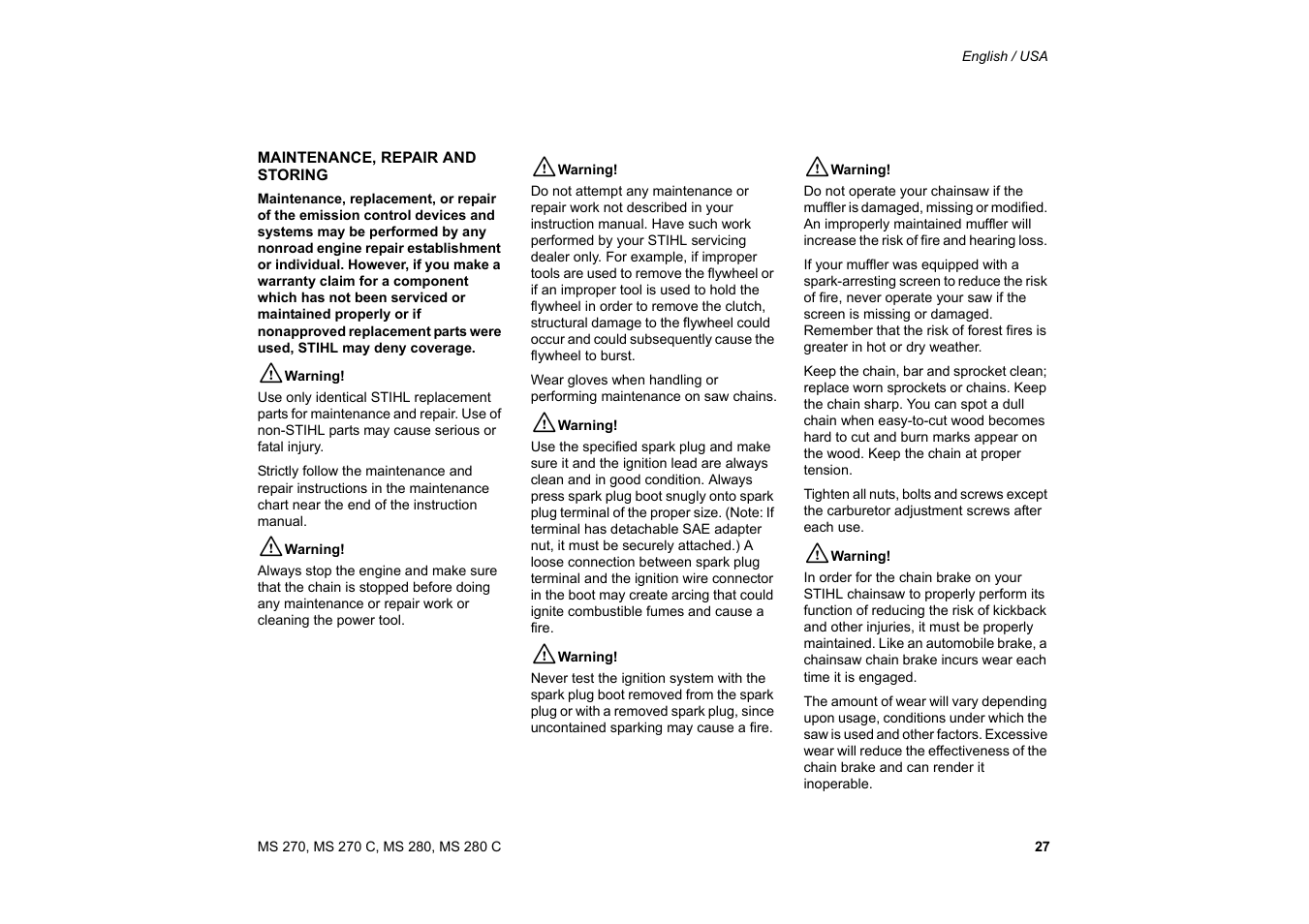 Solo USA MS 270 User Manual | Page 28 / 134