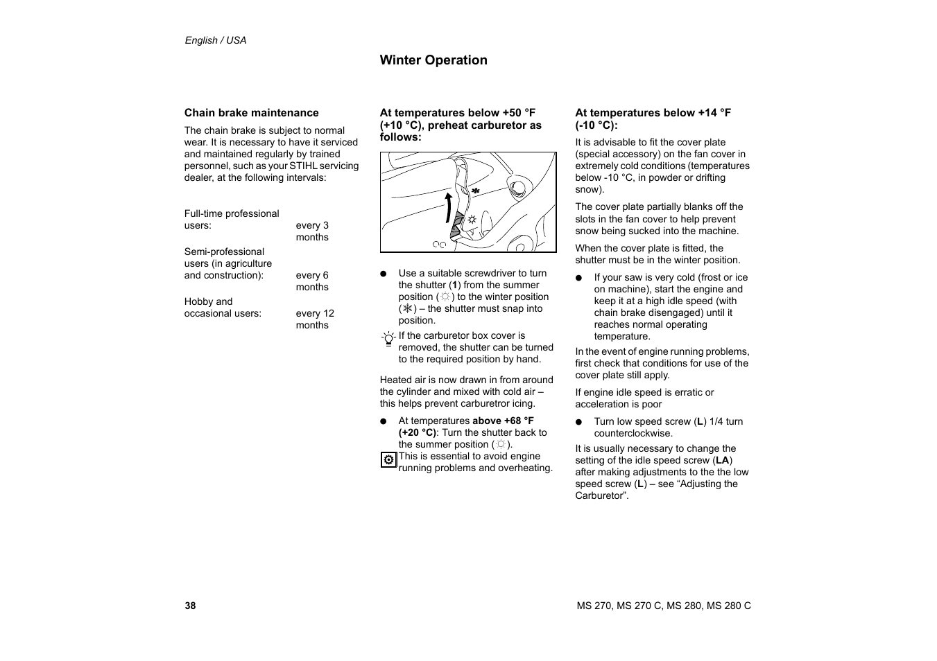 Winter operation | Solo USA MS 270 User Manual | Page 39 / 134