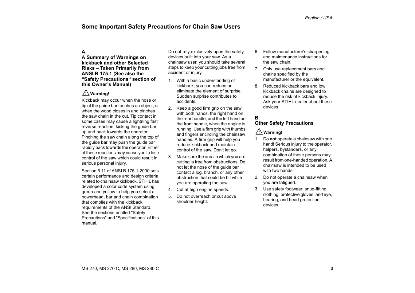 Solo USA MS 270 User Manual | Page 4 / 134