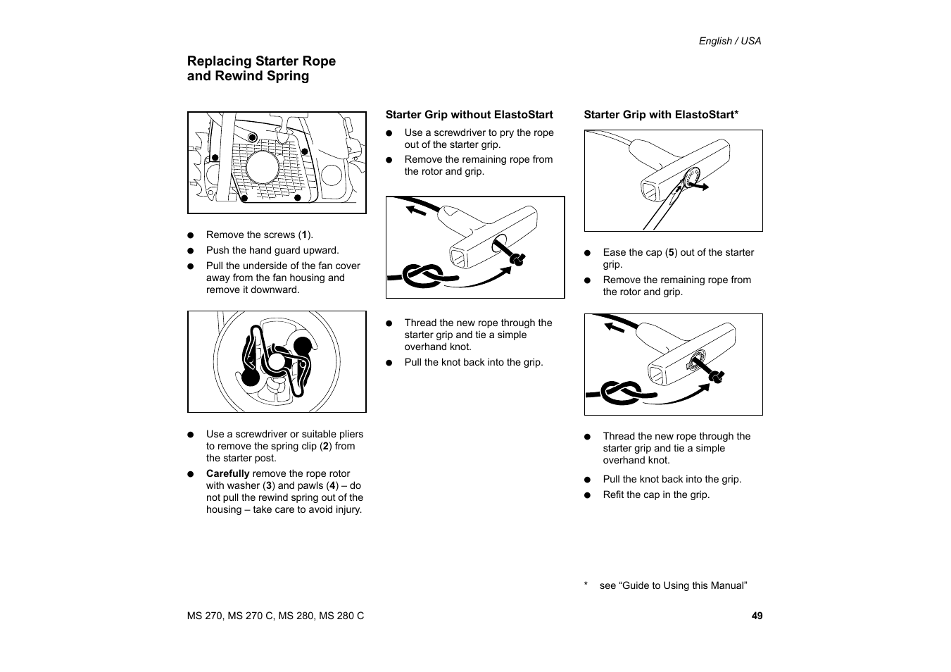 Replacing starter rope and rewind spring | Solo USA MS 270 User Manual | Page 50 / 134