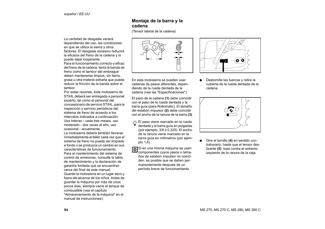 Montaje de la barra y la cadena | Solo USA MS 270 User Manual | Page 95 / 134