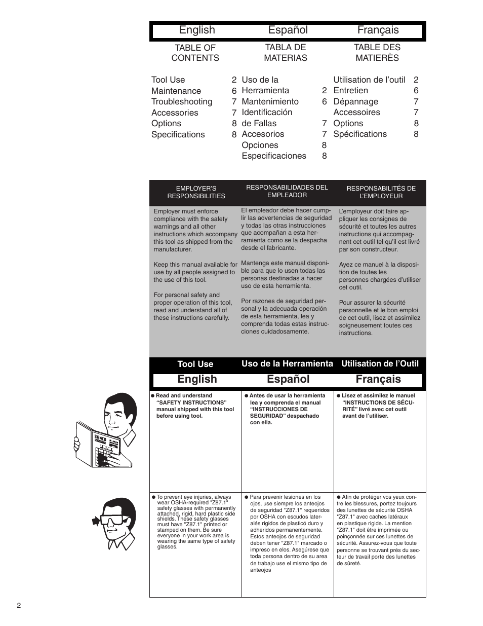 English español français english español français | Senco WC150XP User Manual | Page 2 / 12