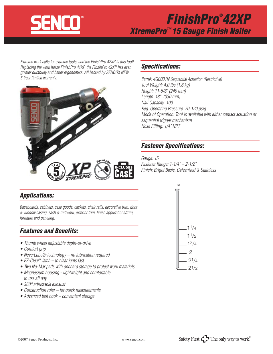 Senco 42XP User Manual | 2 pages