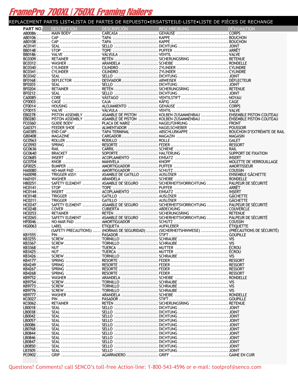 Framepro | Senco FramePro 700XL User Manual | Page 4 / 4