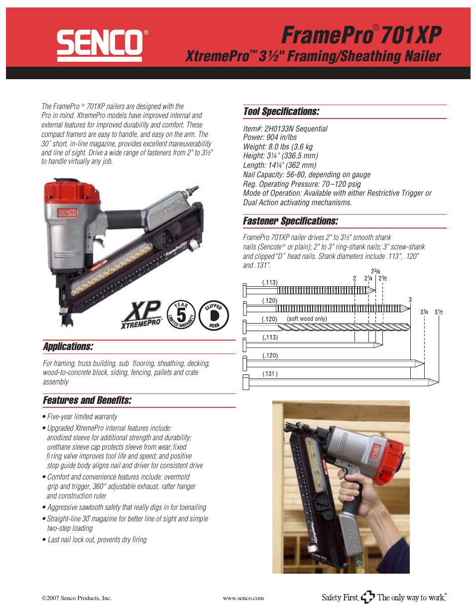 Senco FramePro 701XP User Manual | 2 pages