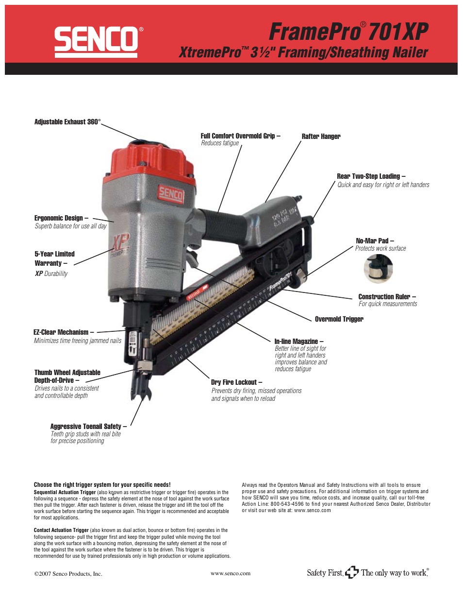 Framepro, 701xp, Xtremepro | 3½" framing/sheathing nailer | Senco FramePro 701XP User Manual | Page 2 / 2