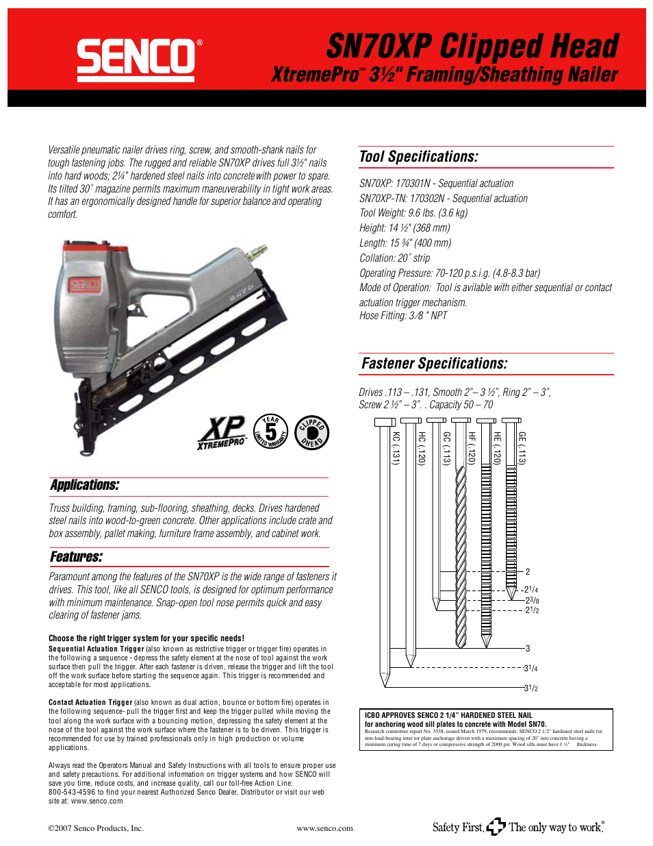 Senco SN70XP User Manual | 1 page