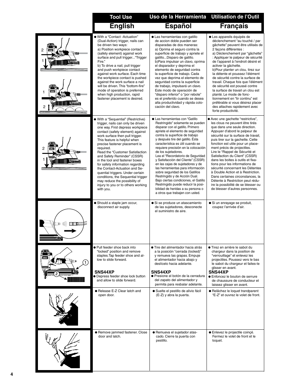 English español français | Senco SNS45XP User Manual | Page 4 / 12