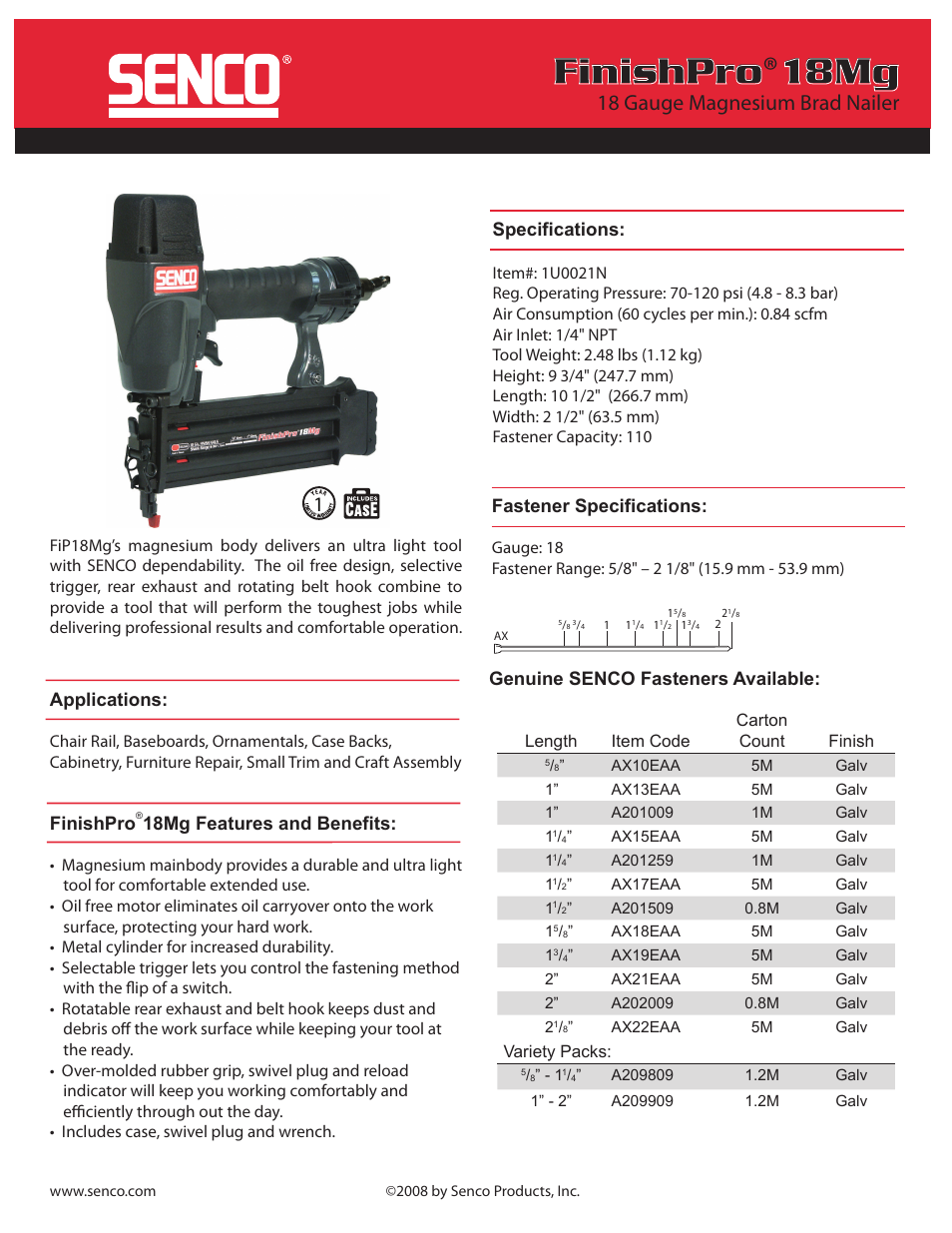 Senco FinishPro 18Mg User Manual | 2 pages