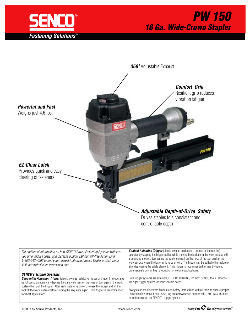 Pw 150, 16 ga. wide-crown stapler, Fastening solutions | Senco PW 150 User Manual | Page 2 / 2