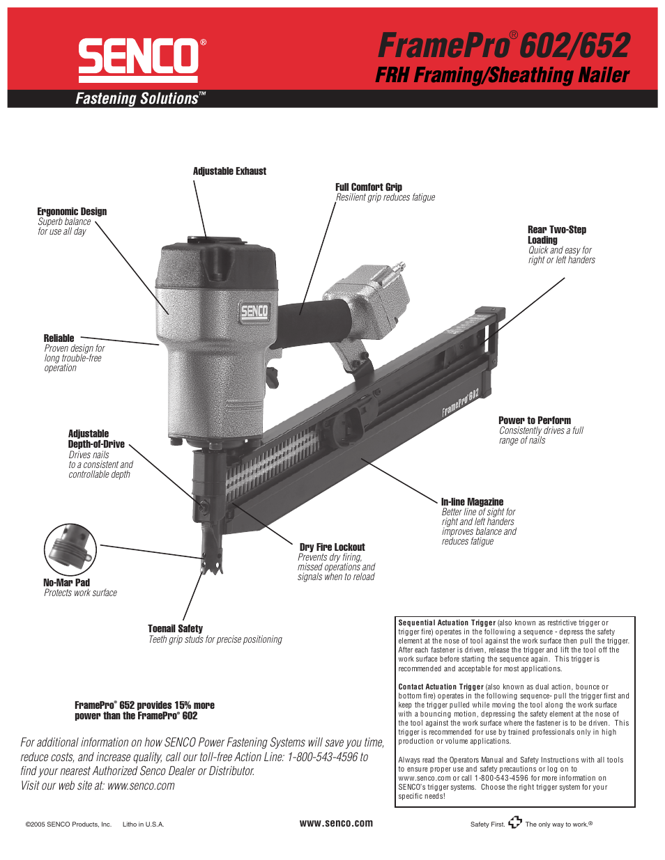Framepro, Frh framing/sheathing nailer, Fastening solutions | Senco FRH Framing/Sheathing Nailer FramePro 652 User Manual | Page 2 / 2