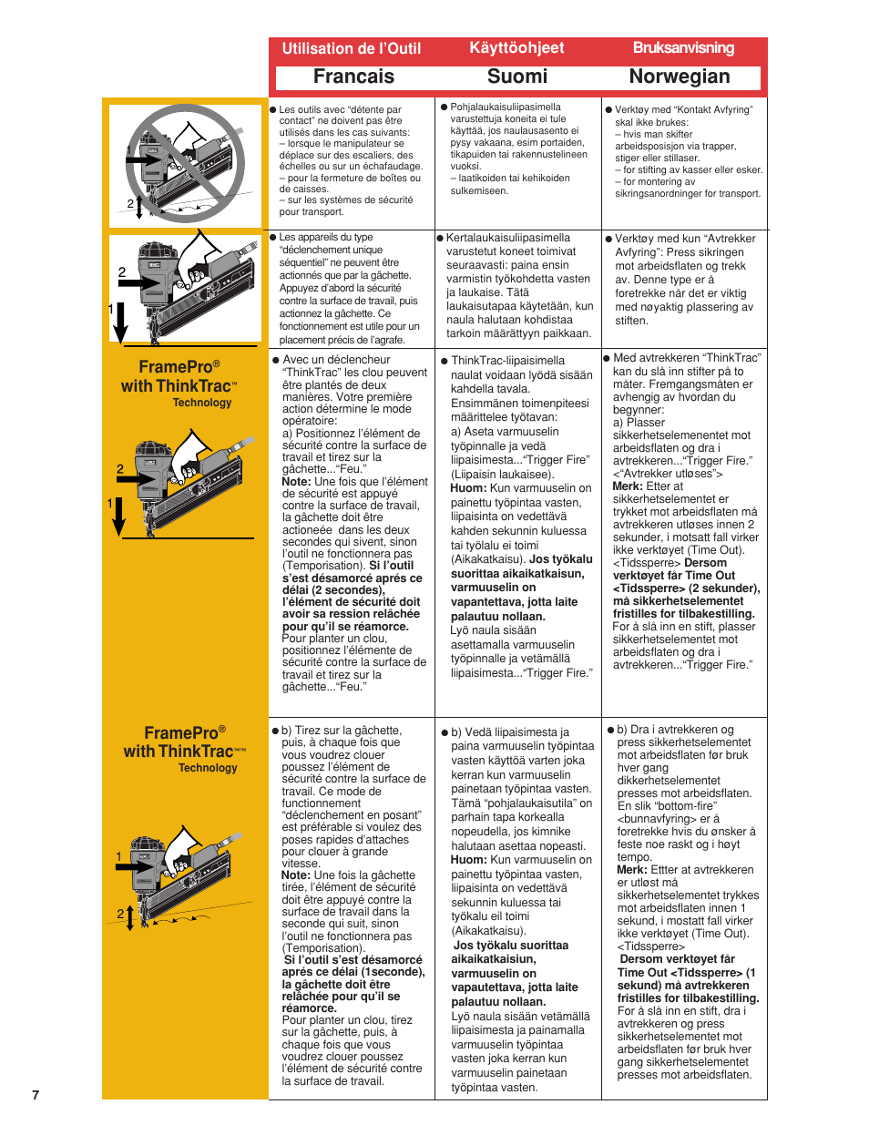 Francais suomi norwegian, Framepro, With thinktrac | Utilisation de l’outil käyttöohjeet bruksanvisning | Senco 600 Series User Manual | Page 8 / 36