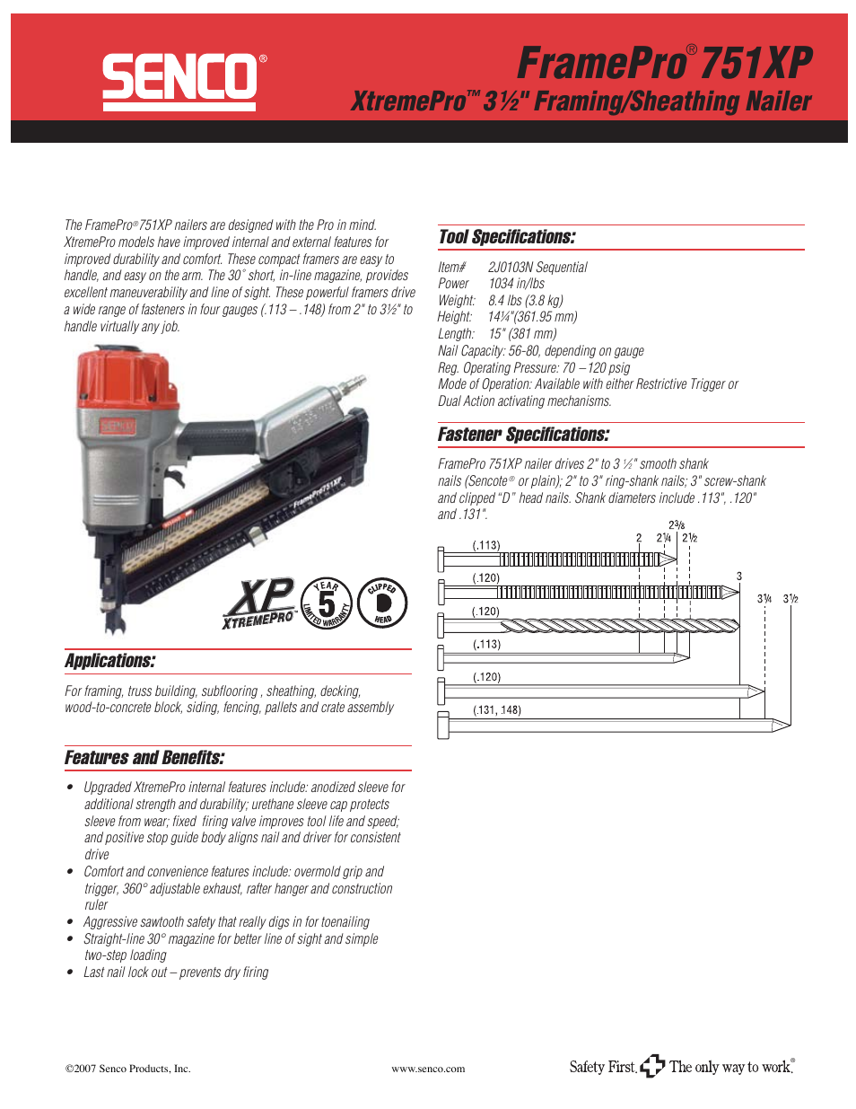 Senco 751XP User Manual | 2 pages