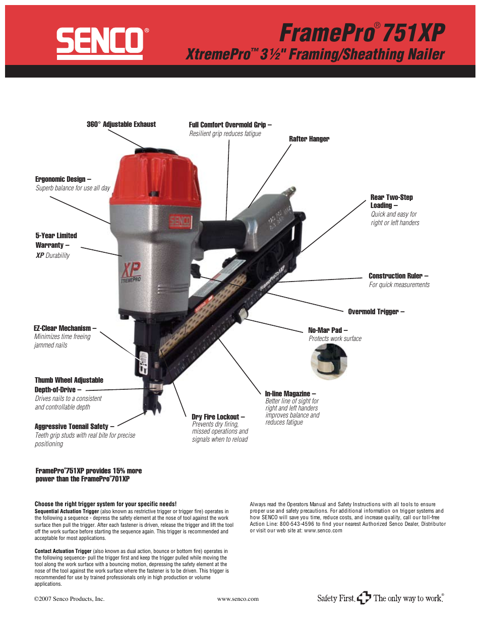Framepro, 751xp, Xtremepro | 3½" framing/sheathing nailer | Senco 751XP User Manual | Page 2 / 2