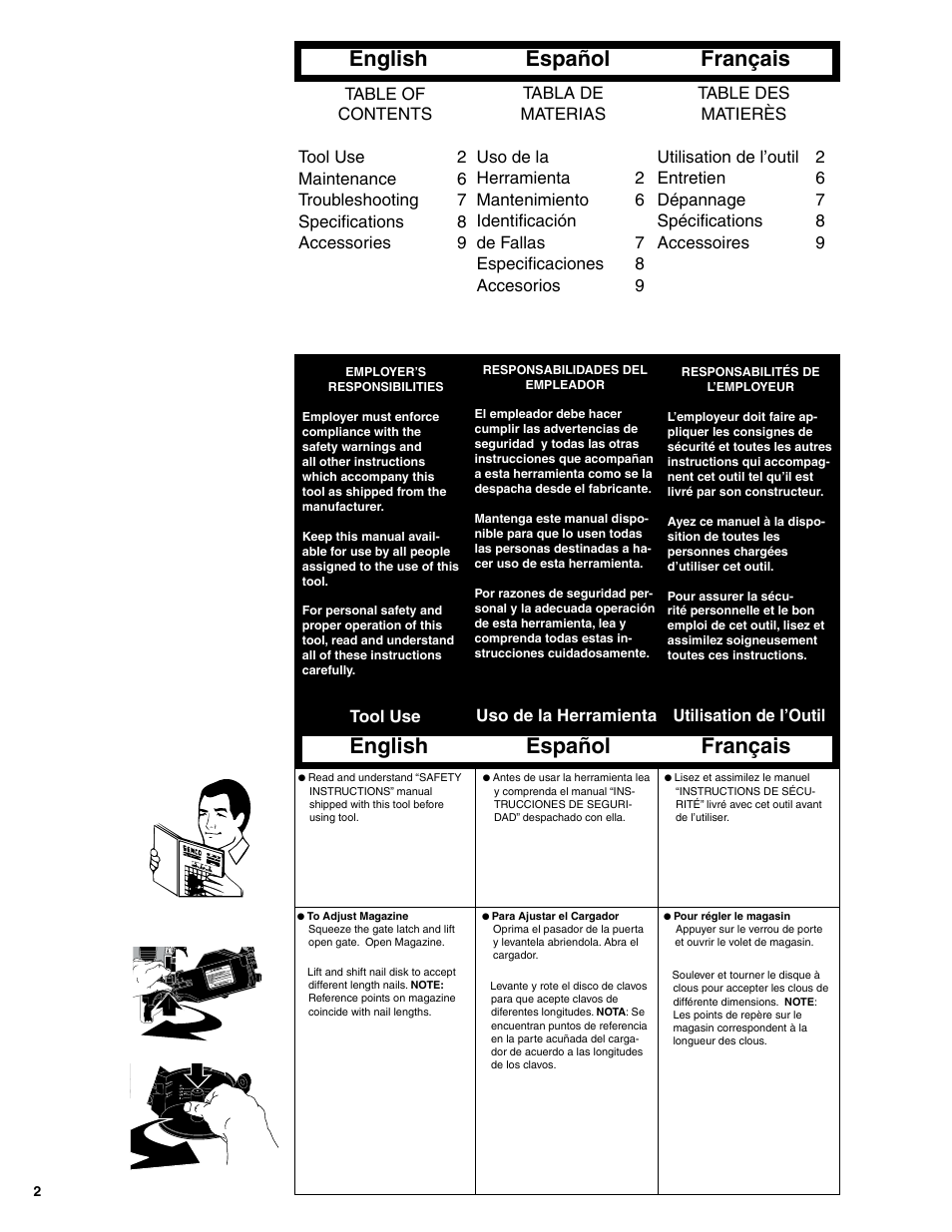 English español français english español français | Senco SCN49 User Manual | Page 2 / 12
