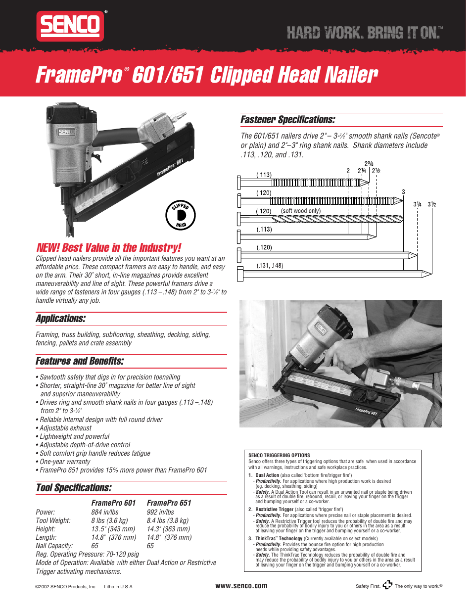 Senco 601 User Manual | 2 pages