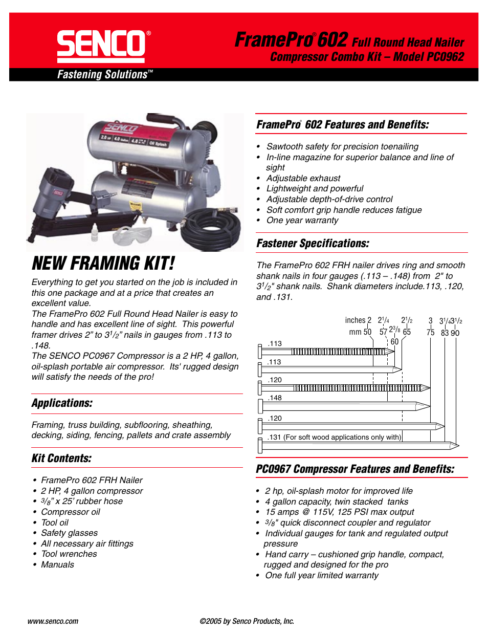 Senco FramePro 602 PC0962 User Manual | 2 pages