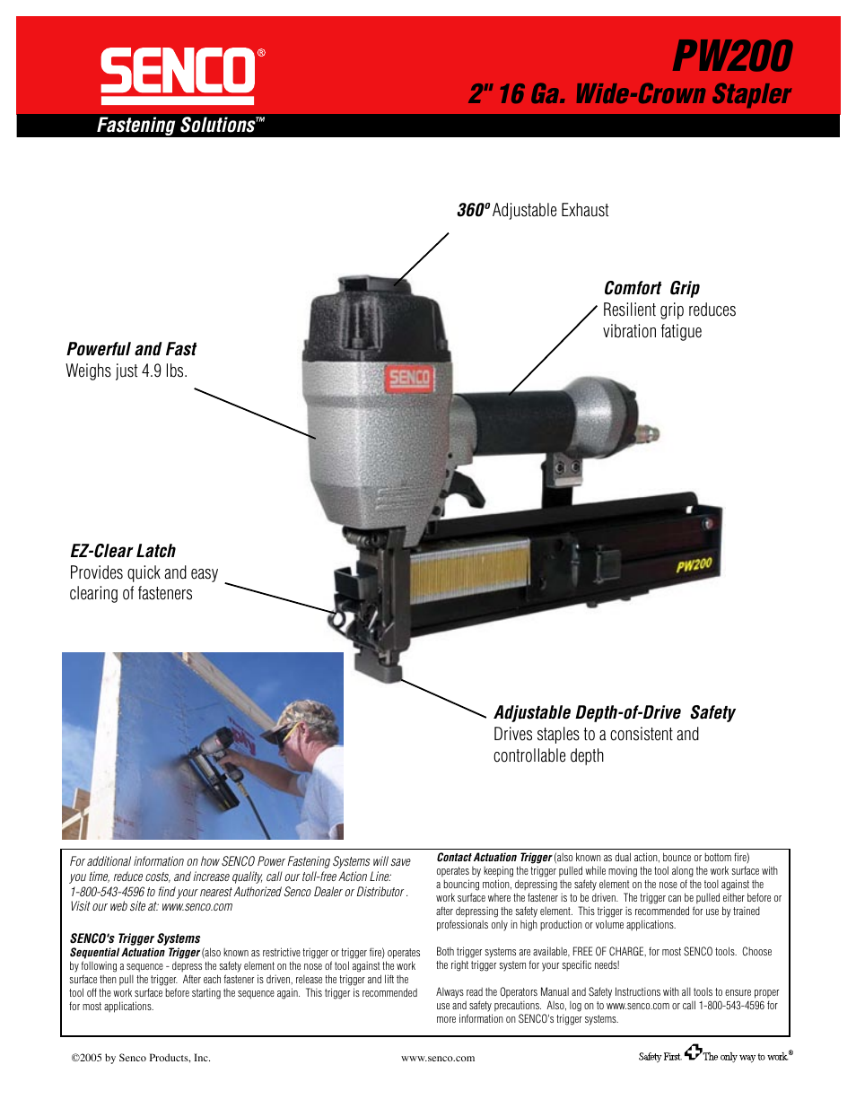 Pw200, 2" 16 ga. wide-crown stapler, Fastening solutions | Senco PW200 User Manual | Page 2 / 2