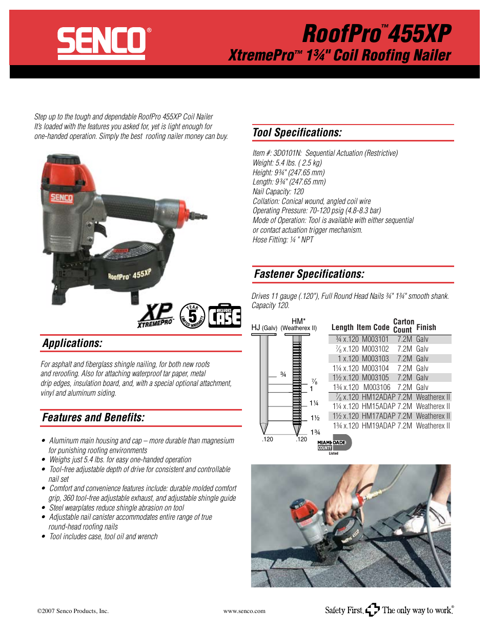 Senco RoofPro 455XP User Manual | 2 pages