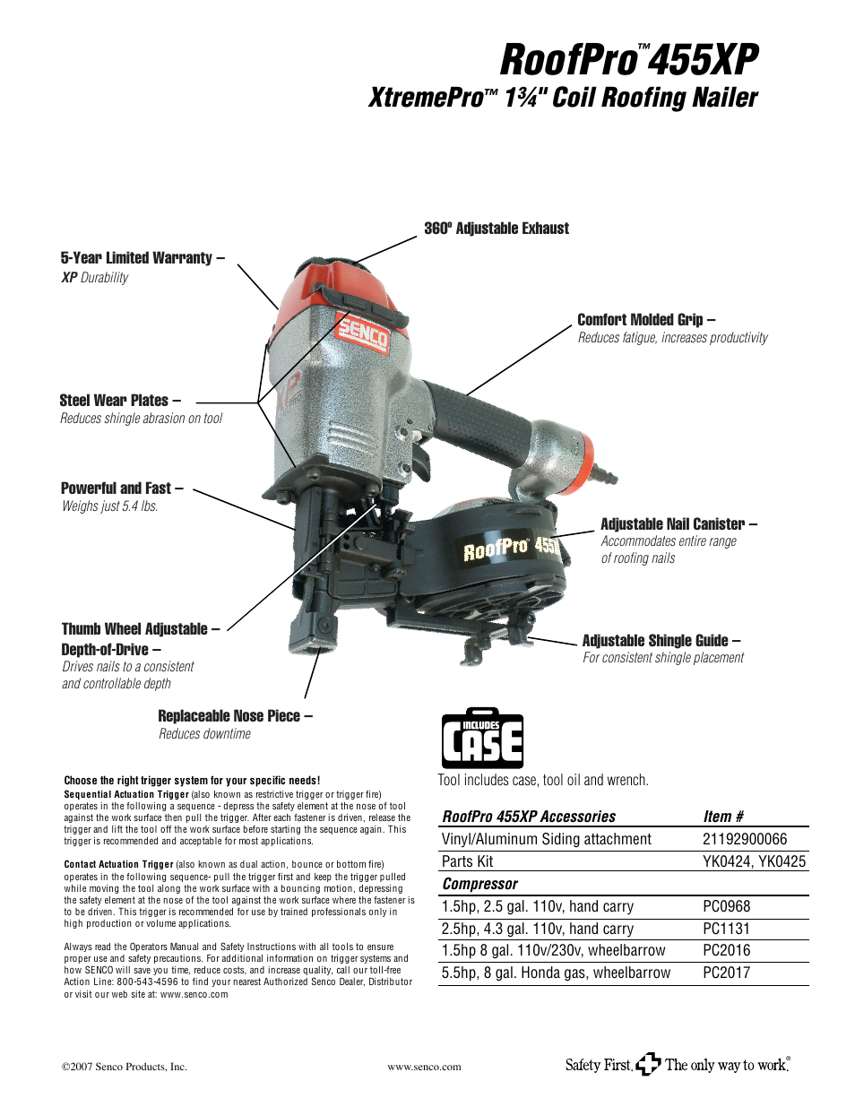 Roofpro, 455xp, Xtremepro | 1¾" coil roofing nailer | Senco RoofPro 455XP User Manual | Page 2 / 2