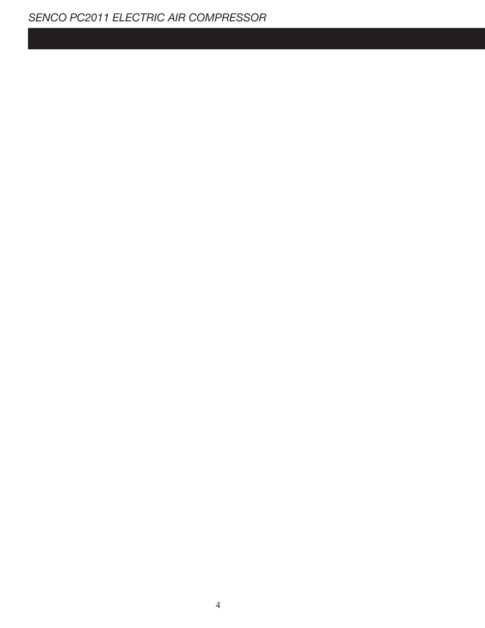 Senco pc2011 electric air compressor, Replacement parts list part no. description | Senco PC201 User Manual | Page 4 / 4