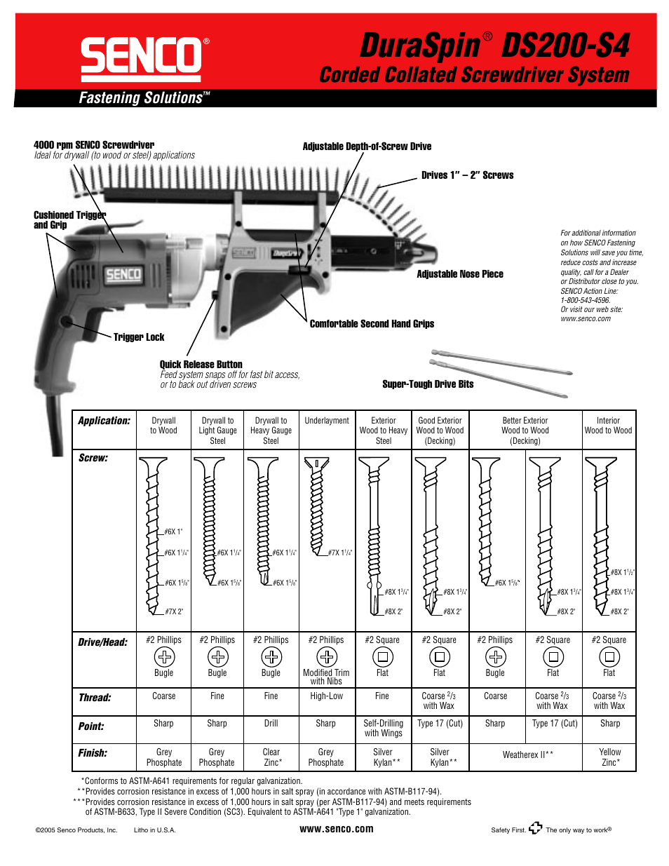 Duraspin, Ds200-s4, Corded collated screwdriver system | Fastening solutions | Senco DuraSpin DS200-S4 User Manual | Page 2 / 2