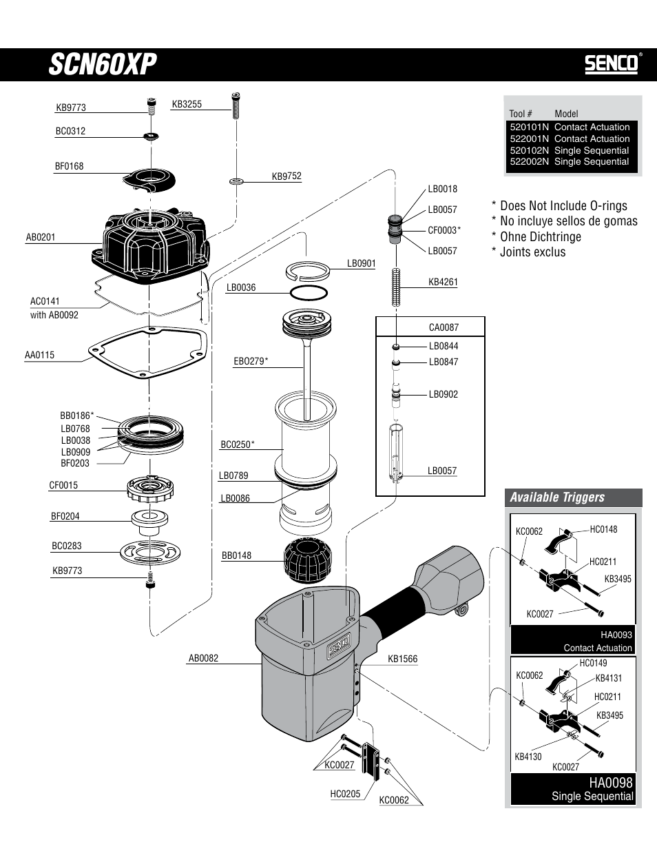 Scn60xp, Ha0098, Available triggers | 4recommended plugs, Available plugs | Senco SCN60 User Manual | Page 2 / 4