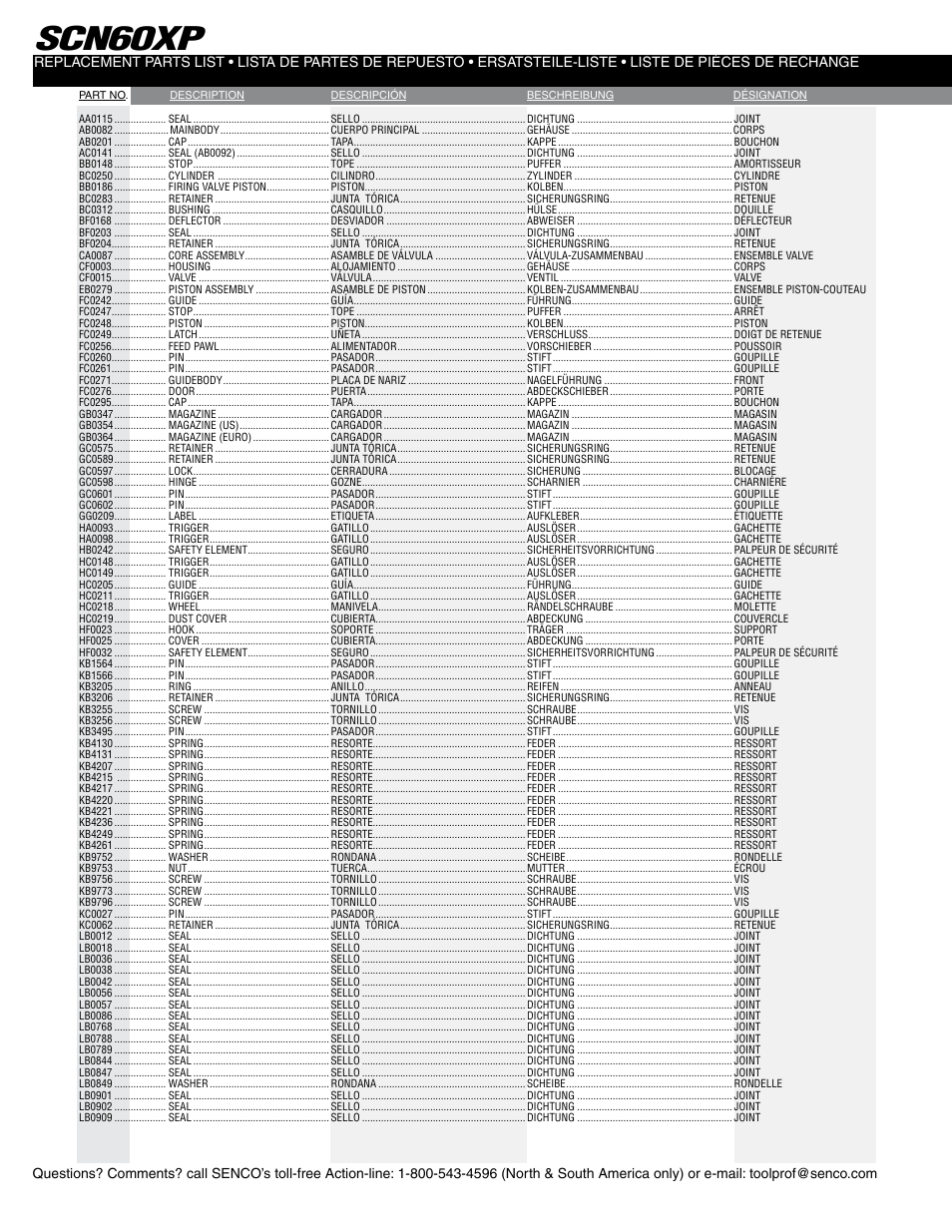 Scn60xp | Senco SCN60 User Manual | Page 4 / 4