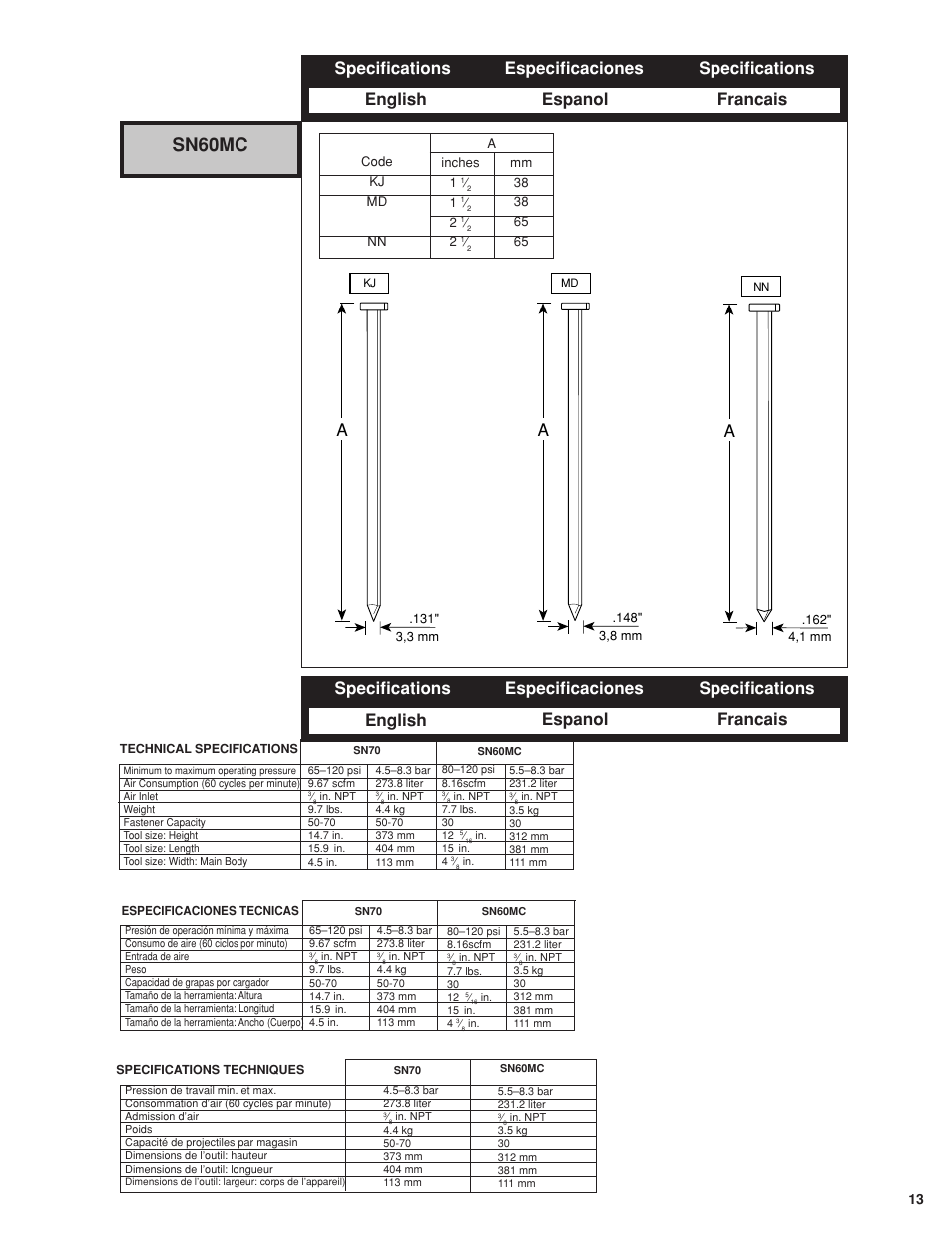Sn60mc | Senco FramePro 702XP User Manual | Page 13 / 16