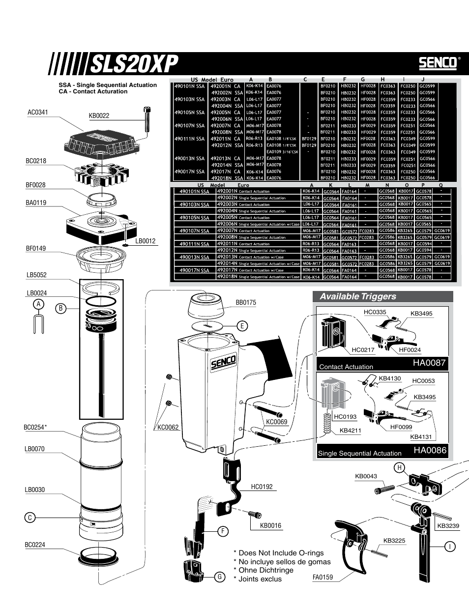 Sls20xp, Ha0086, Available triggers ha0087 | Pc0479, 4recommended plugs, Available plugs | Senco SLS20XP  FR User Manual | Page 2 / 4