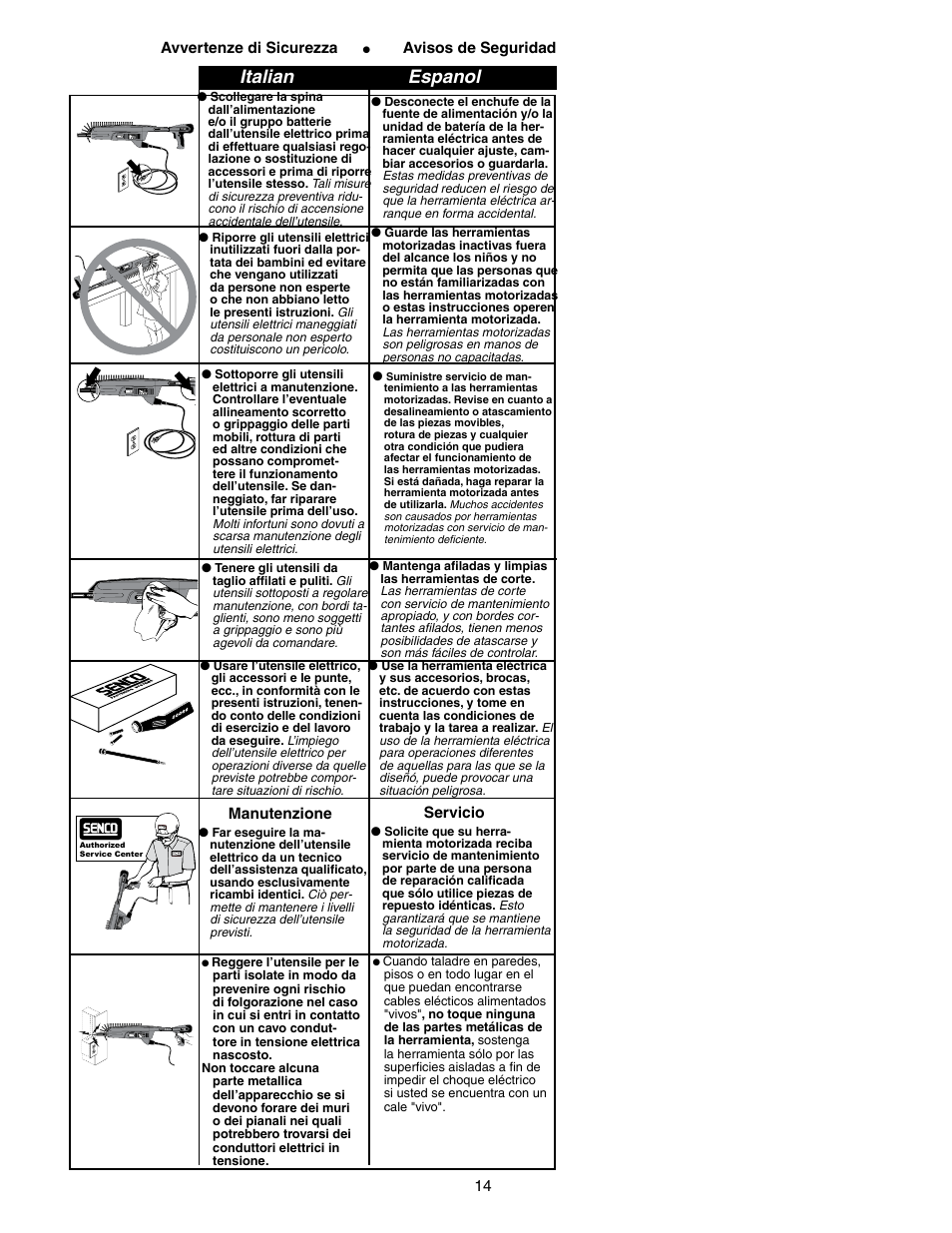 Italian espanol | Senco DS300-AC User Manual | Page 14 / 39