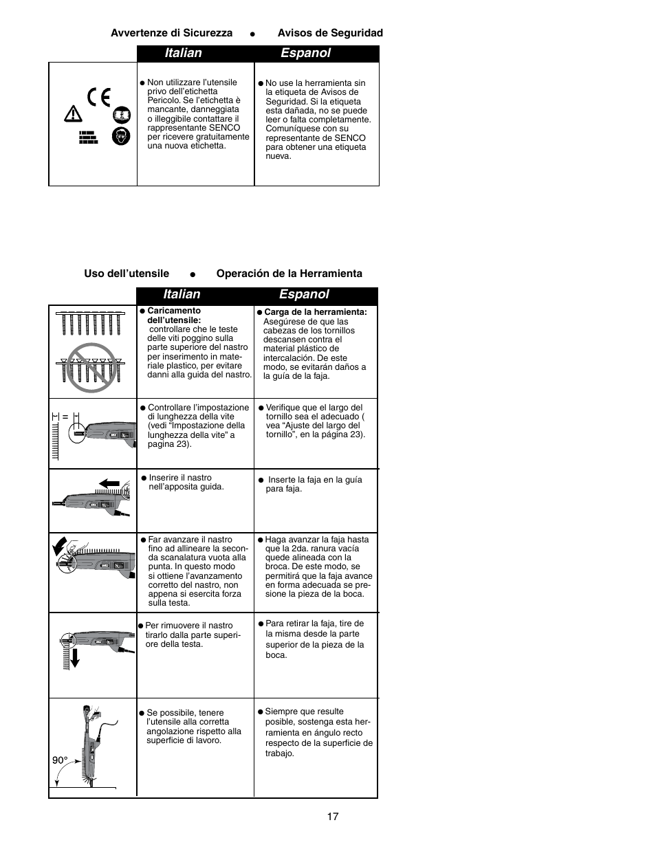 Italian espanol | Senco DS300-AC User Manual | Page 17 / 39