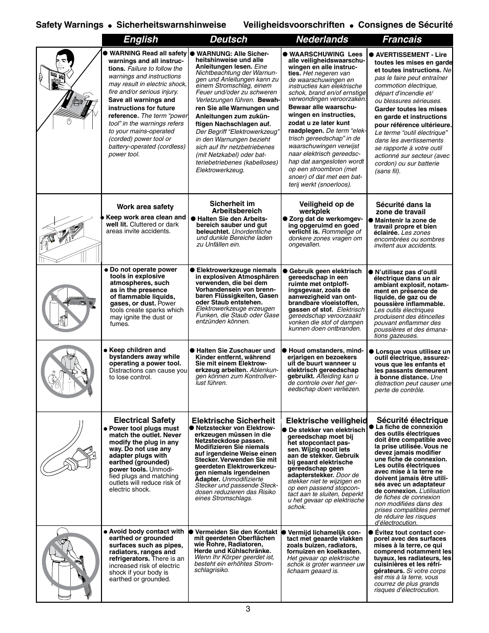 English deutsch nederlands francais, Safety warnings, Sicherheitswarnshinweise | Veiligheidsvoorschriften, Consignes de sécurité | Senco DS300-AC User Manual | Page 3 / 39