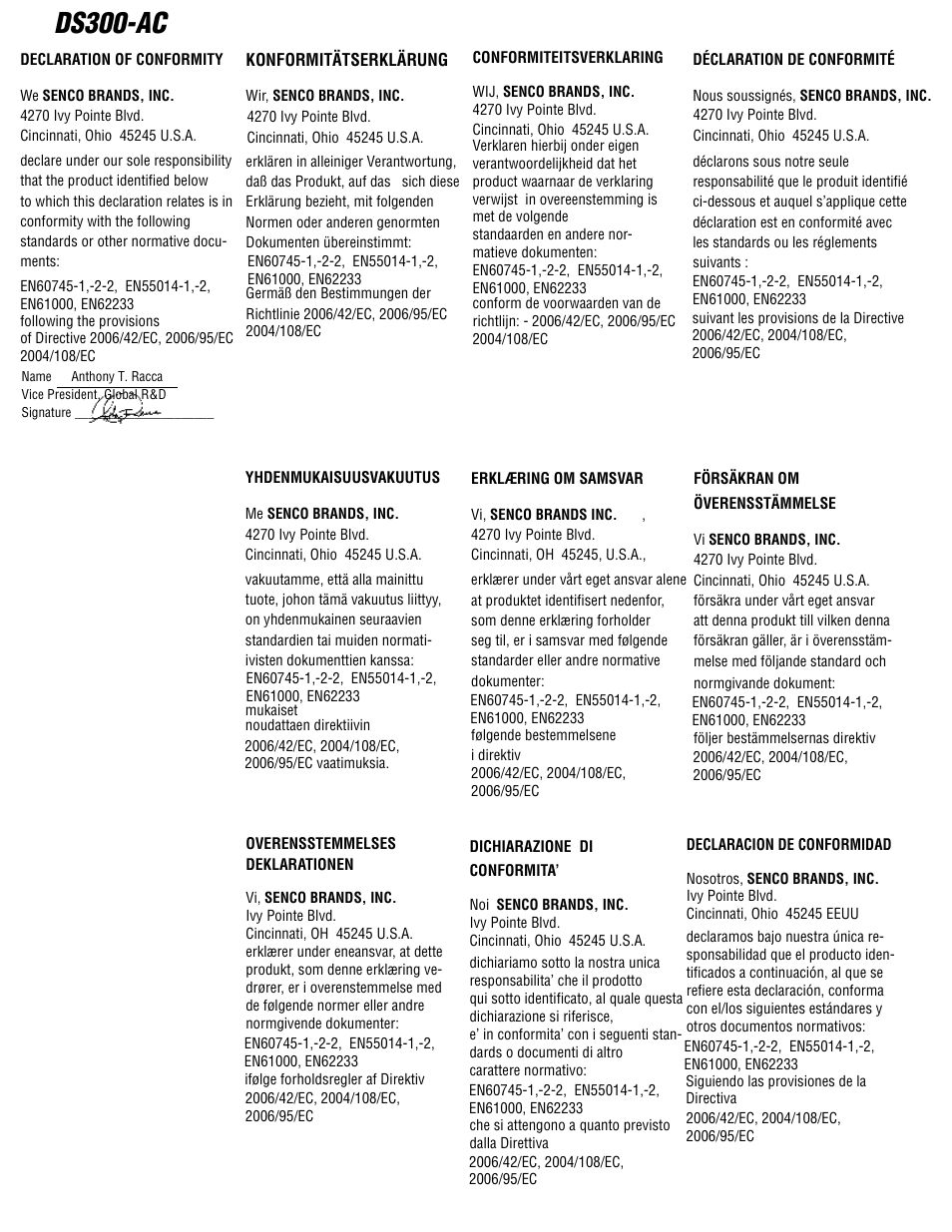 Ds300-ac | Senco DS300-AC User Manual | Page 39 / 39