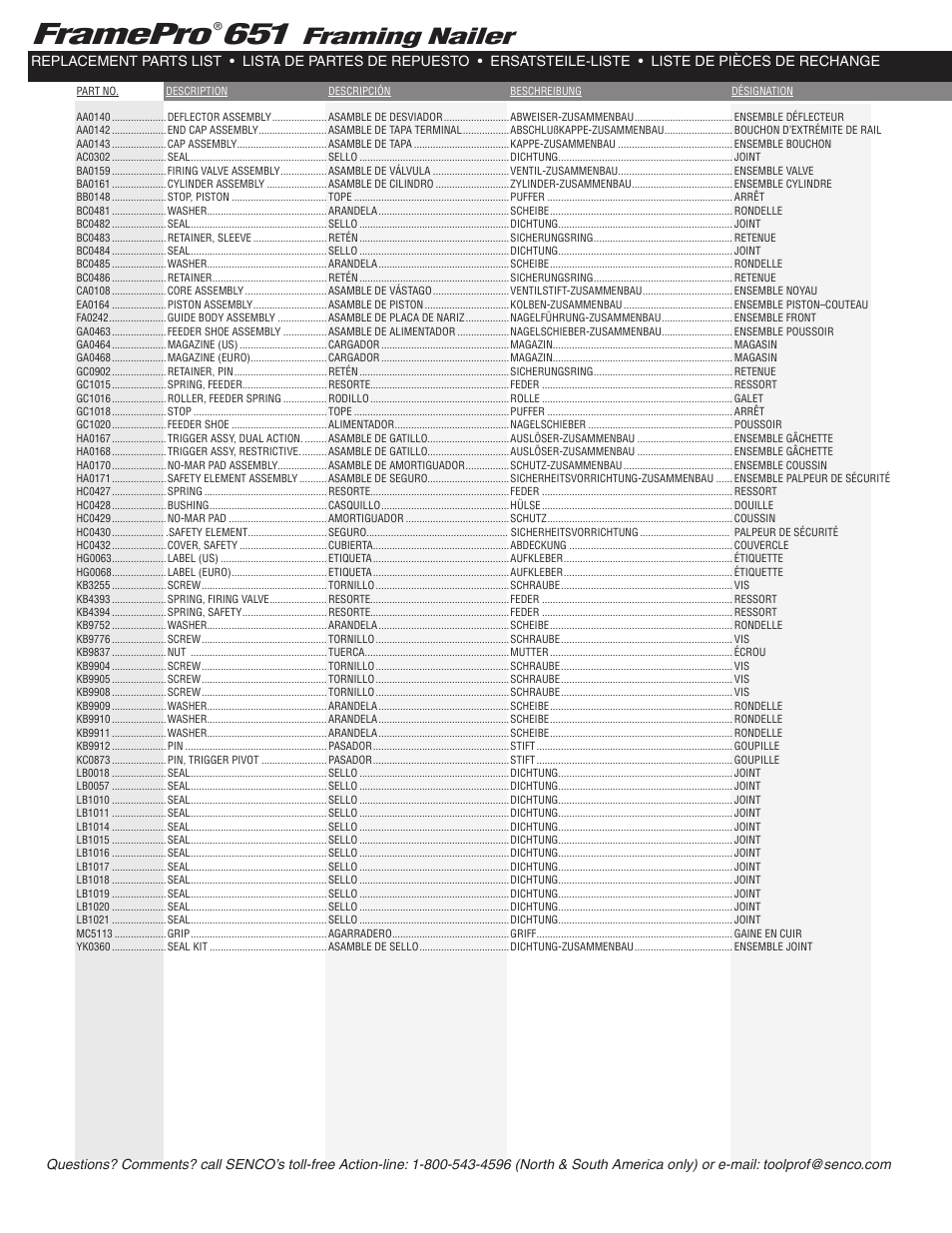 Framepro, Framing nailer | Senco FramePro 651 User Manual | Page 4 / 4
